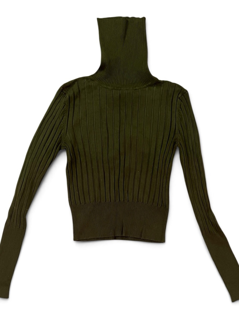 Zara cropped Olive Ribbed Turtleneck Sweater